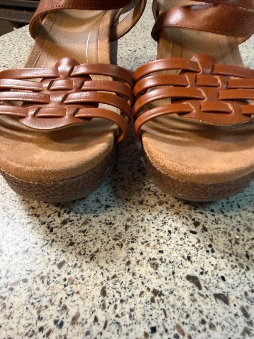 Vionic Brown Leather Woven Strappy Sandals